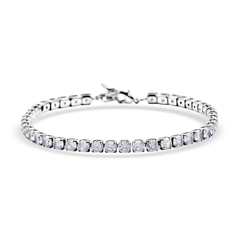 Simulated Diamond Bracelet in Silvertone (7.50 In)
