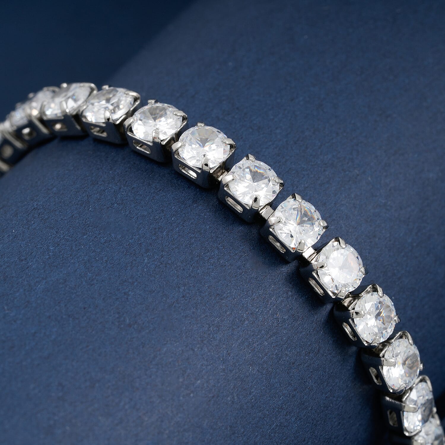 Simulated Diamond Bracelet in Silvertone (7.50 In)