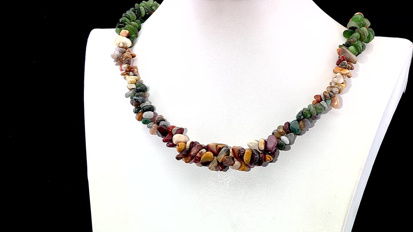 EverTrue Multi Gemstone 400.00 ctw Chips Necklace in Platinum Bond 20 Inches