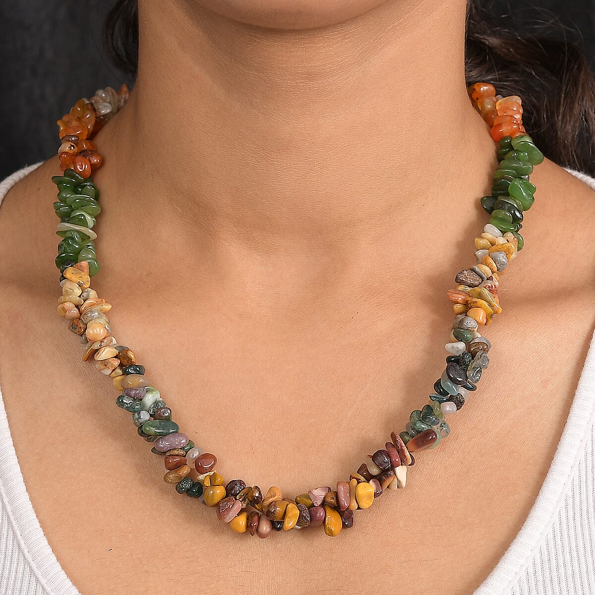 EverTrue Multi Gemstone 400.00 ctw Chips Necklace in Platinum Bond 20 Inches image number 2