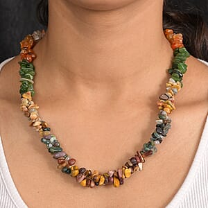 EverTrue Multi Gemstone 400.00 ctw Chips Necklace in Platinum Bond 20 Inches