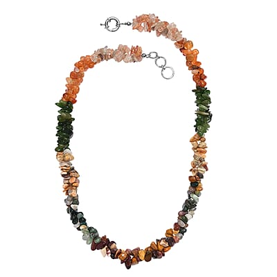 EverTrue Multi Gemstone 400.00 ctw Chips Necklace in Platinum Bond 20 Inches