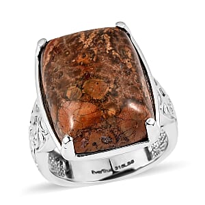 EverTrue Poppy Jasper 17.50 ctw Solitaire Ring in Stainless Steel (Size 10.0)