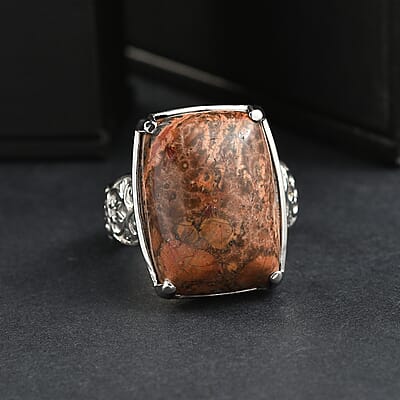 EverTrue Poppy Jasper Solitaire Ring in Stainless Steel 17.50 ctw (Size 10.0)