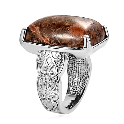EverTrue Poppy Jasper Solitaire Ring in Stainless Steel 17.50 ctw (Size 10.0)