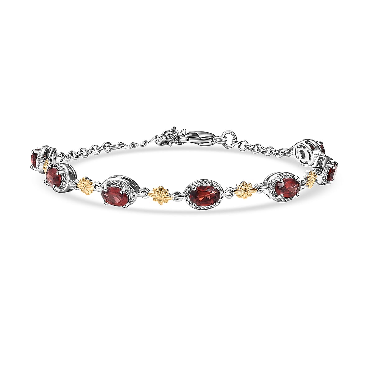 EverTrue Mozambique Garnet 4.10 ctw Bracelet in 18K YG Plated and Platinum Bond (6.50-1.50In) image number 0