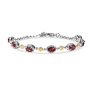 EverTrue Mozambique Garnet 4.10 ctw Bracelet in 18K YG Plated and Platinum Bond (6.50-1.50In)