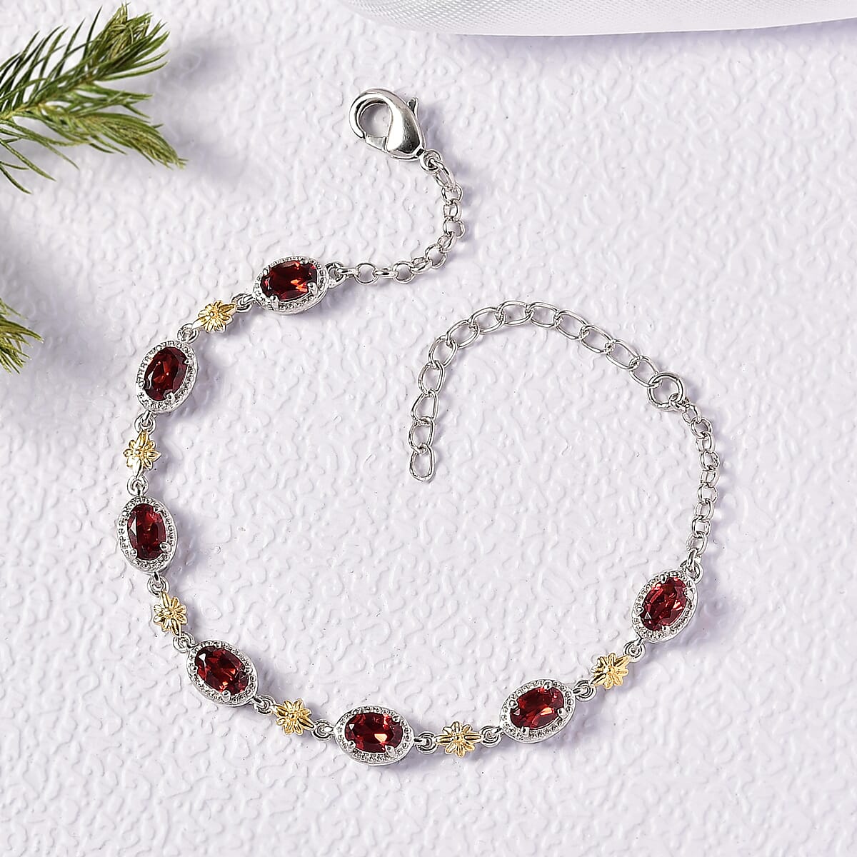 EverTrue Mozambique Garnet 4.10 ctw Bracelet in 18K YG Plated and Platinum Bond (6.50-1.50In) image number 1