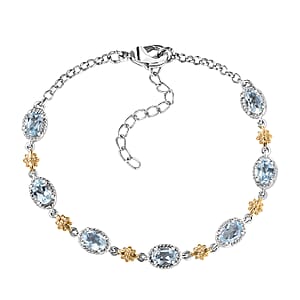 EverTrue Sky Blue Topaz 3.90 ctw Bracelet 18K YG Plated and Platinum Bond (6.5-8.00In)