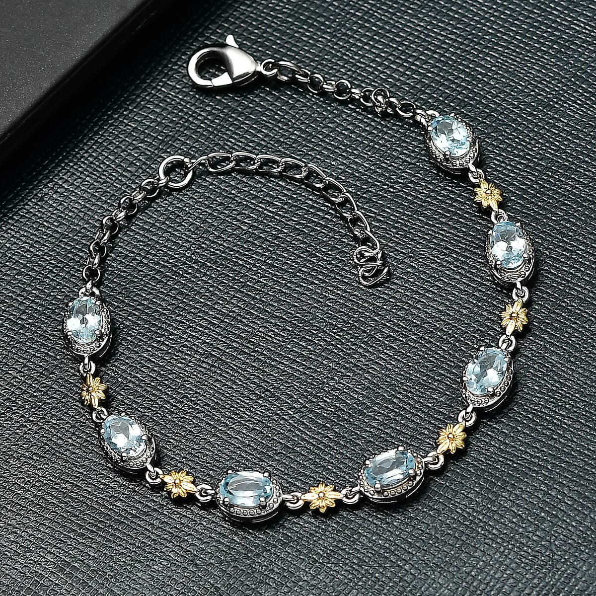 EverTrue Sky Blue Topaz 3.90 ctw Bracelet 18K YG Plated and Platinum Bond (6.5-8.00In) image number 1
