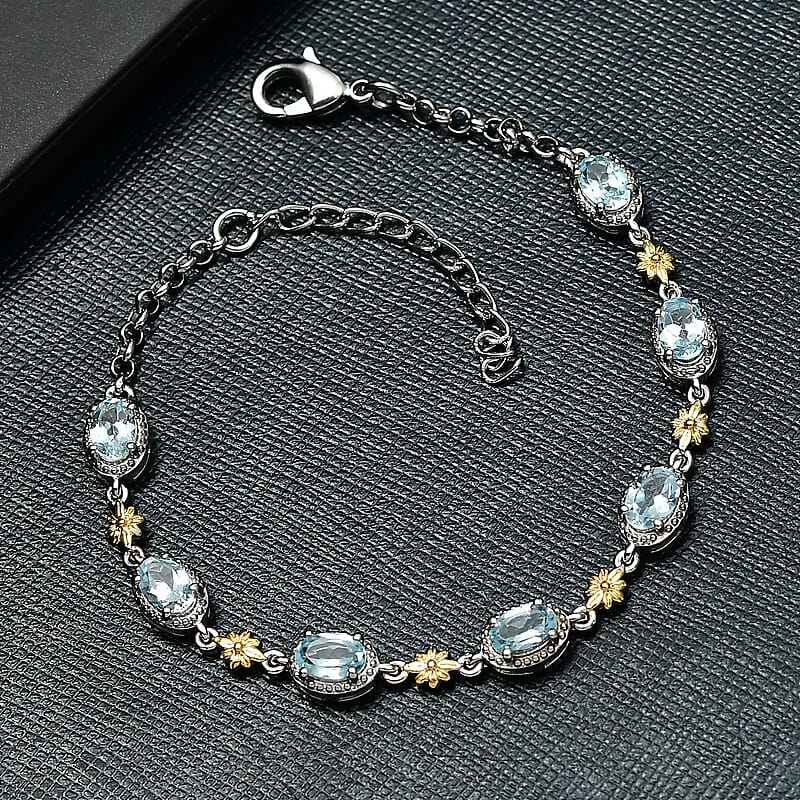 EverTrue Sky Blue Topaz 3.90 ctw Bracelet 18K YG Plated and Platinum Bond (6.5-8.00In)