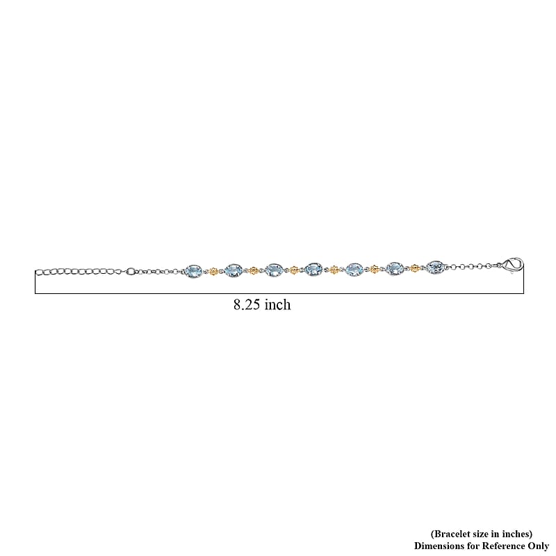 EverTrue Sky Blue Topaz 3.90 ctw Bracelet 18K YG Plated and Platinum Bond (6.5-8.00In)