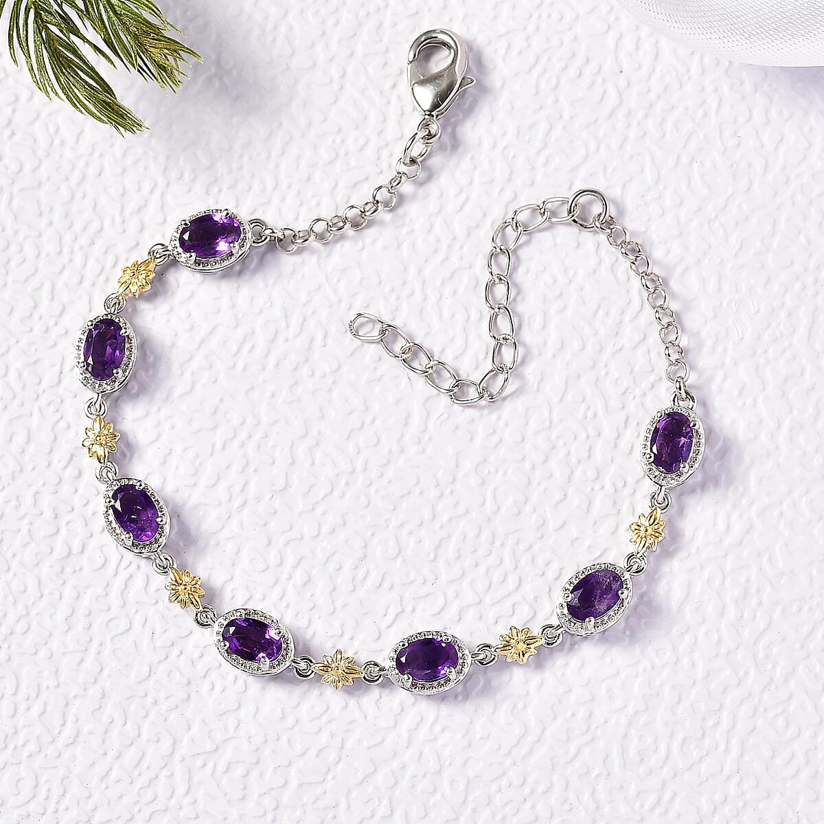 EverTrue African Amethyst 2.90 ctw Bracelet in 18K YG Plated and Platinum Bond (6.5-8.00In) image number 1
