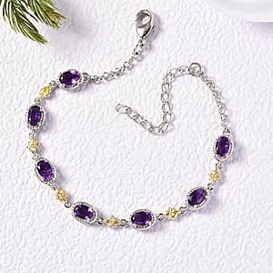 EverTrue African Amethyst 2.90 ctw Bracelet in 18K YG Plated and Platinum Bond (6.5-8.00In)