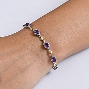 EverTrue African Amethyst 2.90 ctw Bracelet in 18K YG Plated and Platinum Bond (6.5-8.00In)