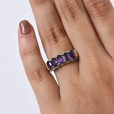 EverTrue African Amethyst 2.40 ctw 5 Stone Ring in 18K YG Plated and Platinum Bond (Size 10.0)