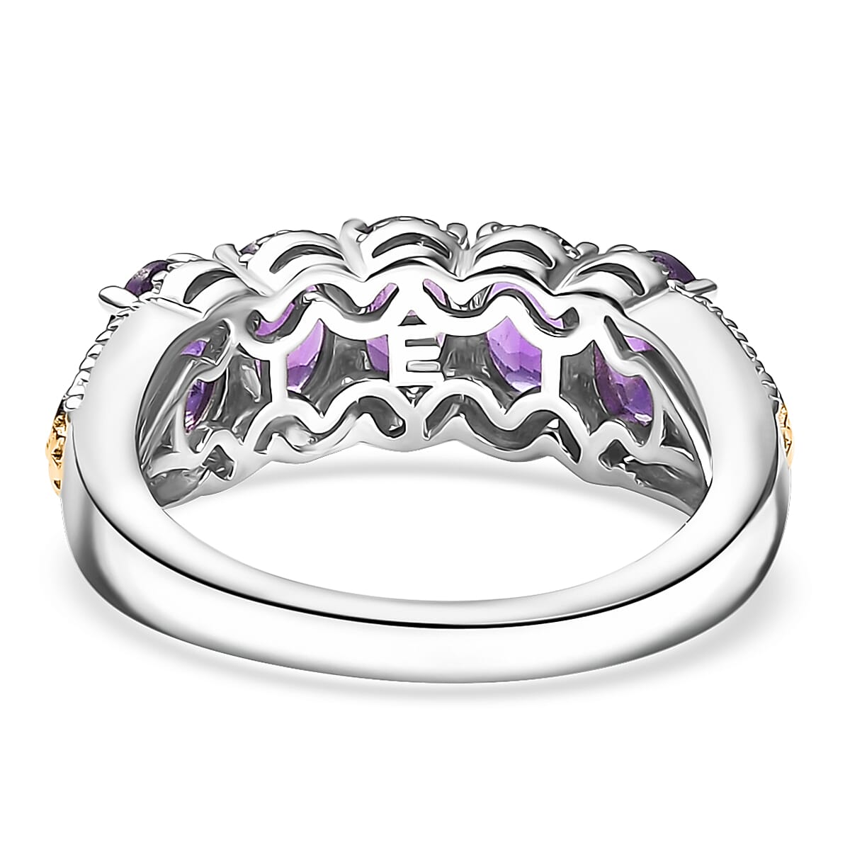 EverTrue African Amethyst 2.40 ctw 5 Stone Ring in 18K YG Plated and Platinum Bond (Size 10.0) image number 4