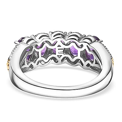 EverTrue African Amethyst 2.40 ctw 5 Stone Ring in 18K YG Plated and Platinum Bond (Size 10.0)