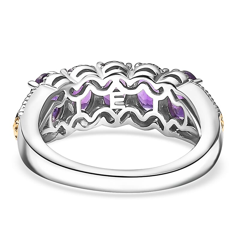 EverTrue African Amethyst 2.40 ctw 5 Stone Ring in 18K YG Plated and Platinum Bond (Size 10.0)