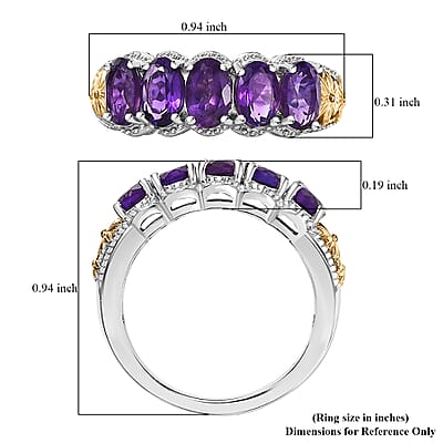 EverTrue African Amethyst 2.40 ctw 5 Stone Ring in 18K YG Plated and Platinum Bond (Size 10.0)