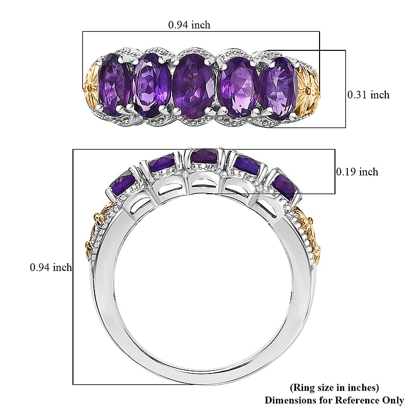 EverTrue African Amethyst 2.40 ctw 5 Stone Ring in 18K YG Plated and Platinum Bond (Size 10.0)