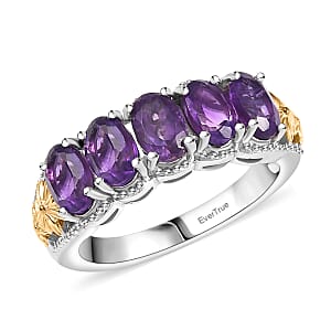 EverTrue African Amethyst 2.40 ctw 5 Stone Ring in 18K YG Plated and Platinum Bond (Size 7.0)
