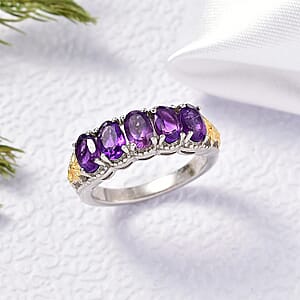 EverTrue African Amethyst 2.40 ctw 5 Stone Ring in 18K YG Plated and Platinum Bond (Size 7.0)