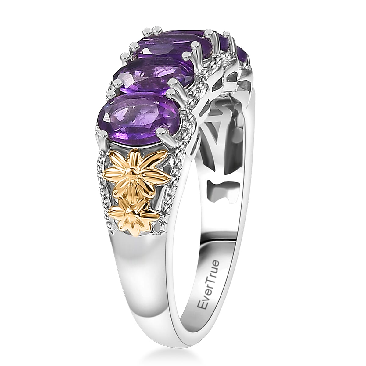 EverTrue African Amethyst 2.40 ctw 5 Stone Ring in 18K YG Plated and Platinum Bond (Size 7.0) image number 3