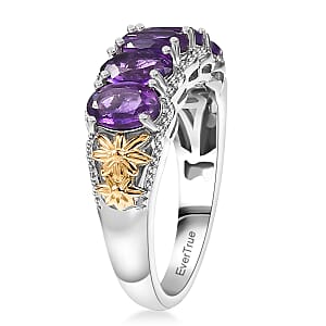 EverTrue African Amethyst 2.40 ctw 5 Stone Ring in 18K YG Plated and Platinum Bond (Size 7.0)