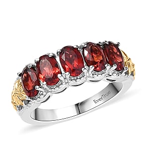 EverTrue Mozambique Garnet 2.75 ctw 5 Stone Ring in 18K YG Plated and Platinum Bond (Size 10.0)