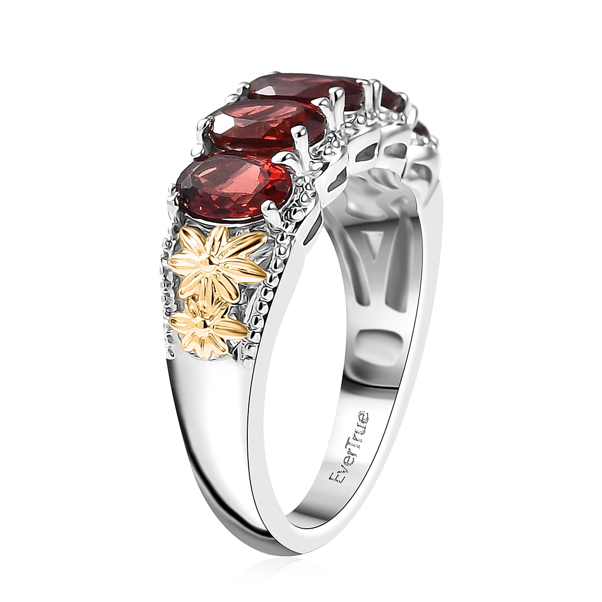 EverTrue Mozambique Garnet 2.75 ctw 5 Stone Ring in 18K YG Plated and Platinum Bond (Size 10.0) image number 3