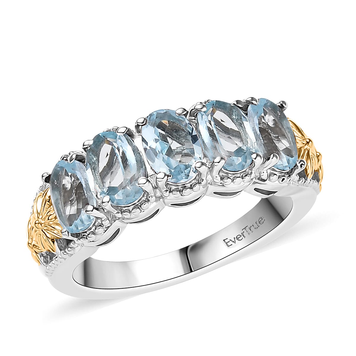 EverTrue Sky Blue Topaz 2.75 ctw 5 Stone Ring in 18K YG Plated and Platinum Bond (Size 10.0) image number 0