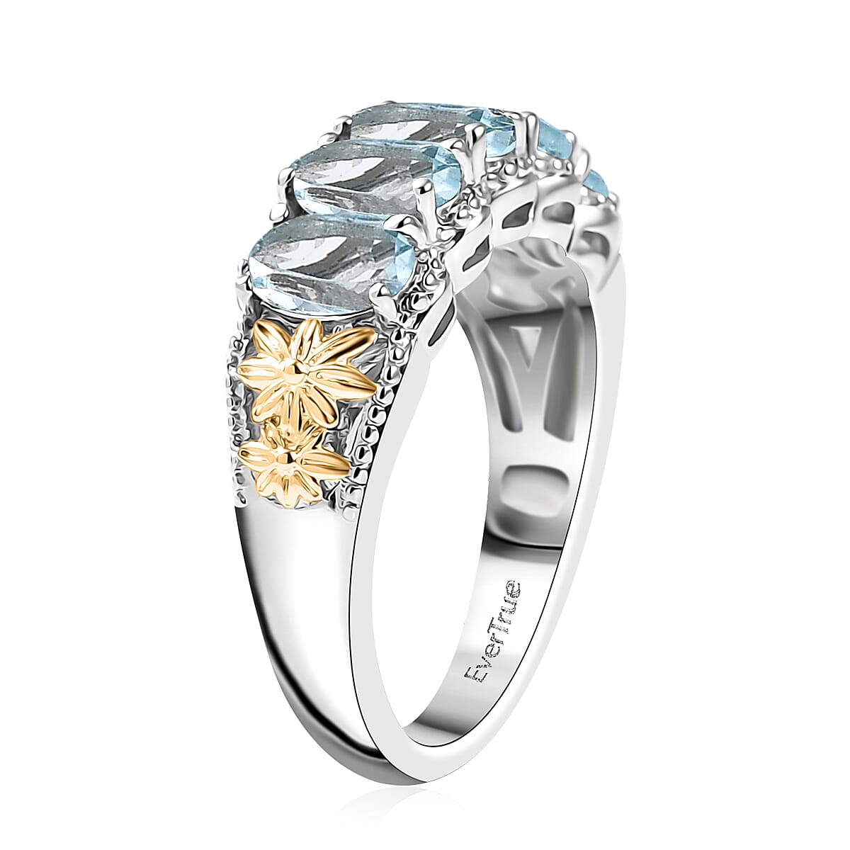 EverTrue Sky Blue Topaz 2.75 ctw 5 Stone Ring in 18K YG Plated and Platinum Bond (Size 10.0) image number 3