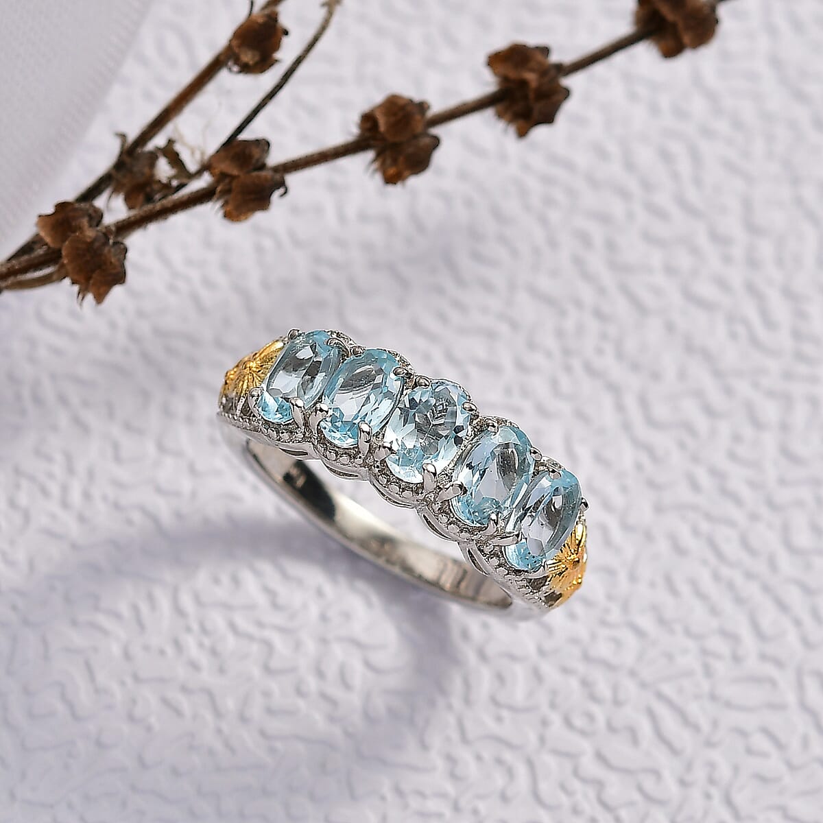 EverTrue Sky Blue Topaz 2.75 ctw 5 Stone Ring in 18K YG Plated and Platinum Bond (Size 7.0) image number 1