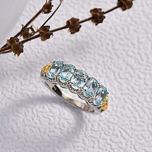 EverTrue Sky Blue Topaz 2.75 ctw 5 Stone Ring in 18K YG Plated and Platinum Bond (Size 7.0)