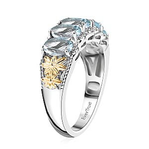 EverTrue Sky Blue Topaz 2.75 ctw 5 Stone Ring in 18K YG Plated and Platinum Bond (Size 7.0)