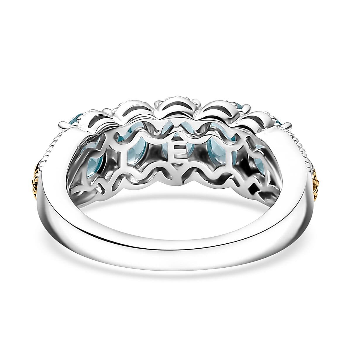 EverTrue Sky Blue Topaz 2.75 ctw 5 Stone Ring in 18K YG Plated and Platinum Bond (Size 7.0) image number 4