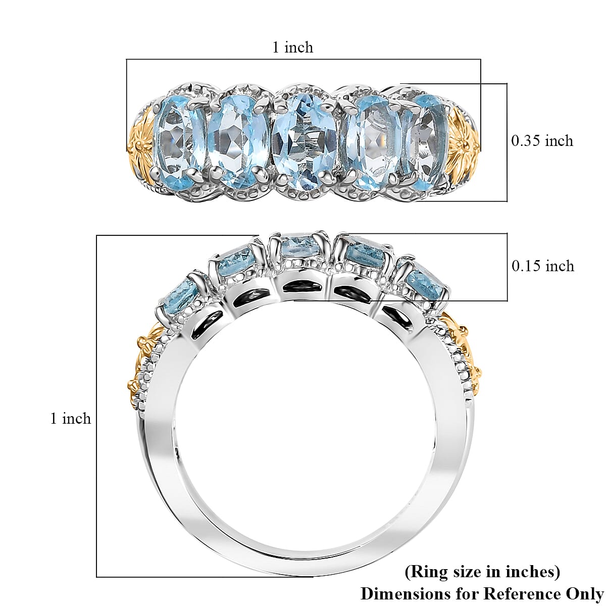 EverTrue Sky Blue Topaz 2.75 ctw 5 Stone Ring in 18K YG Plated and Platinum Bond (Size 7.0) image number 5