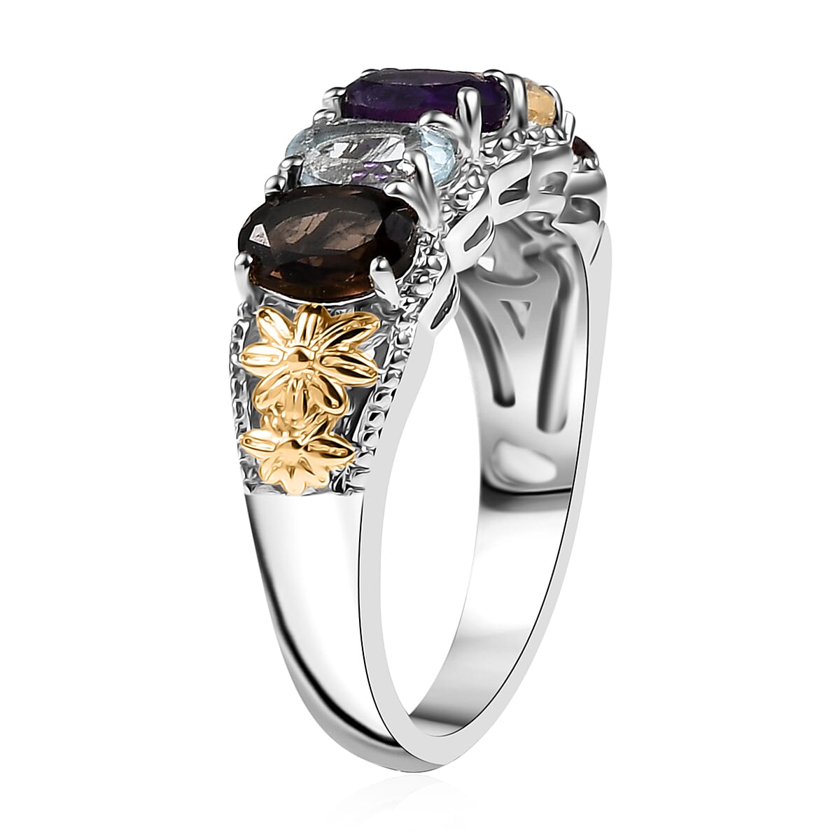 EverTrue Multi Gemstone 2.40 ctw 5 Stone Ring in 18K YG Plated and Platinum Bond (Size 10.0) image number 3