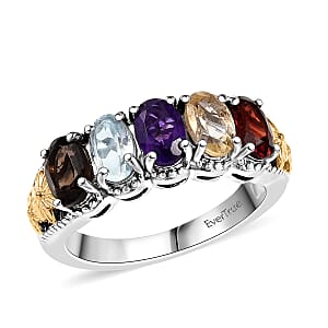 EverTrue Multi Gemstone 2.40 ctw 5 Stone Ring in 18K YG Plated and Platinum Bond (Size 7.0)