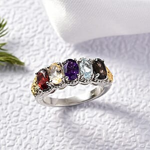 EverTrue Multi Gemstone 2.40 ctw 5 Stone Ring in 18K YG Plated and Platinum Bond (Size 7.0)