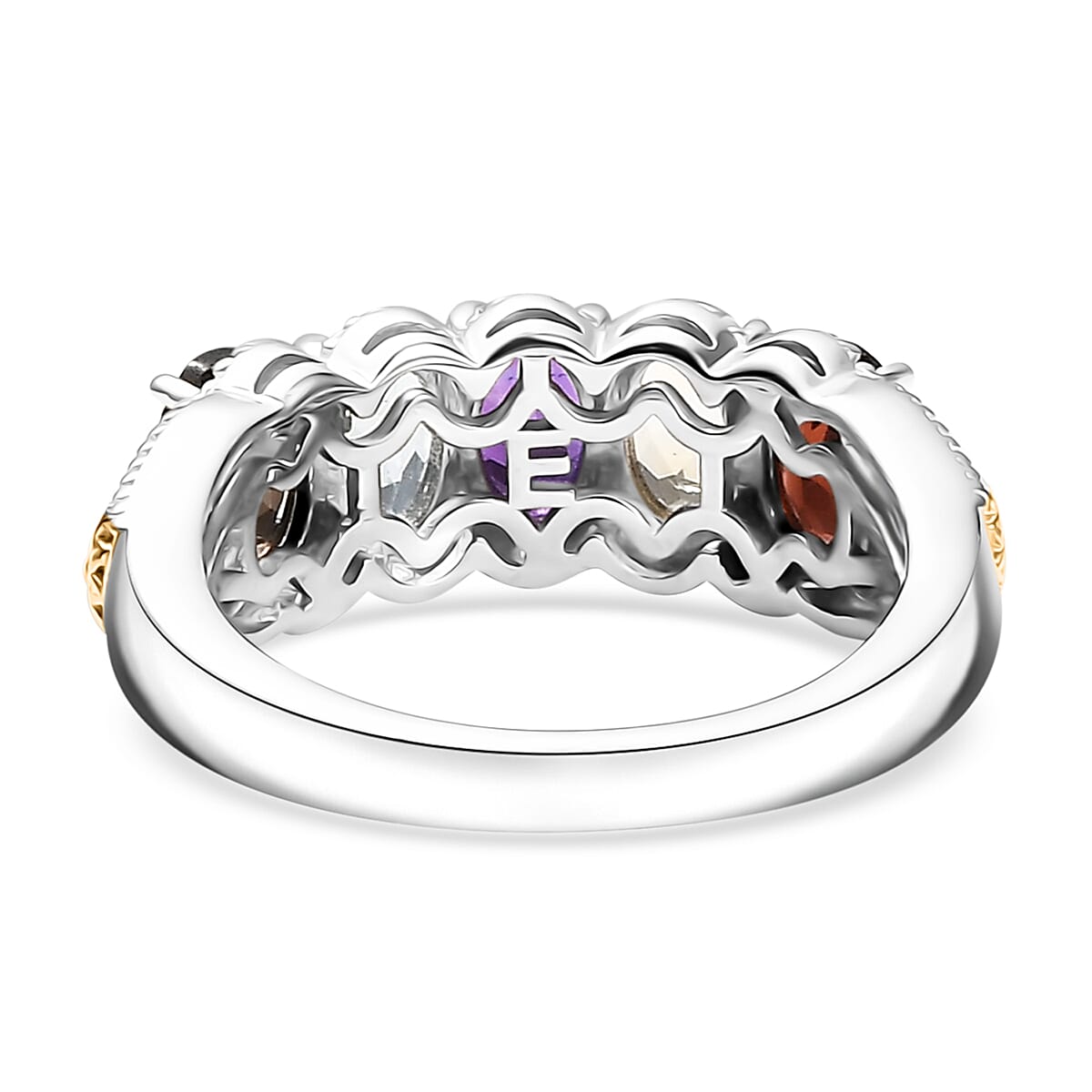 EverTrue Multi Gemstone 2.40 ctw 5 Stone Ring in 18K YG Plated and Platinum Bond (Size 7.0)