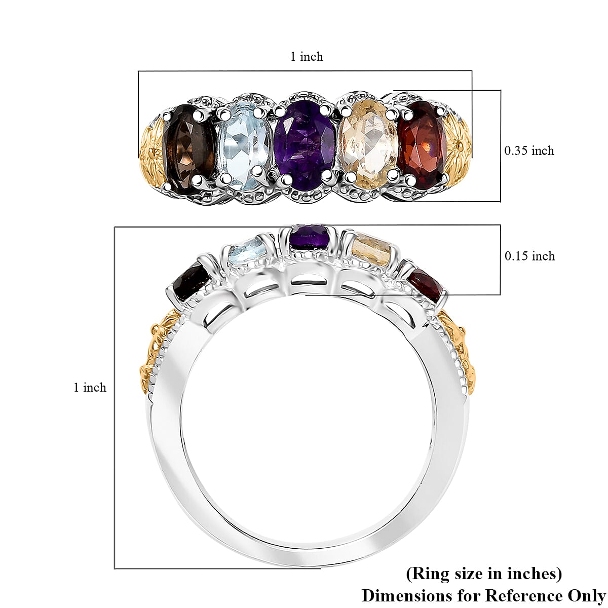 EverTrue Multi Gemstone 2.40 ctw 5 Stone Ring in 18K YG Plated and Platinum Bond (Size 7.0) image number 5