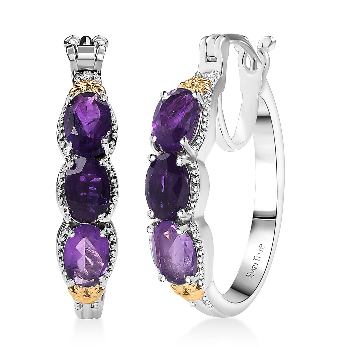 EverTrue African Amethyst 2.50 ctw Hoop Earring in 18K YG Plated and Platinum Bond image number 0