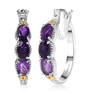 EverTrue African Amethyst 2.50 ctw Hoop Earring in 18K YG Plated and Platinum Bond