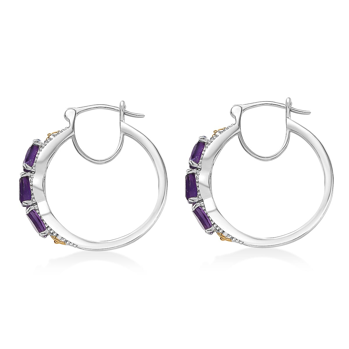 EverTrue African Amethyst 2.50 ctw Hoop Earring in 18K YG Plated and Platinum Bond image number 3