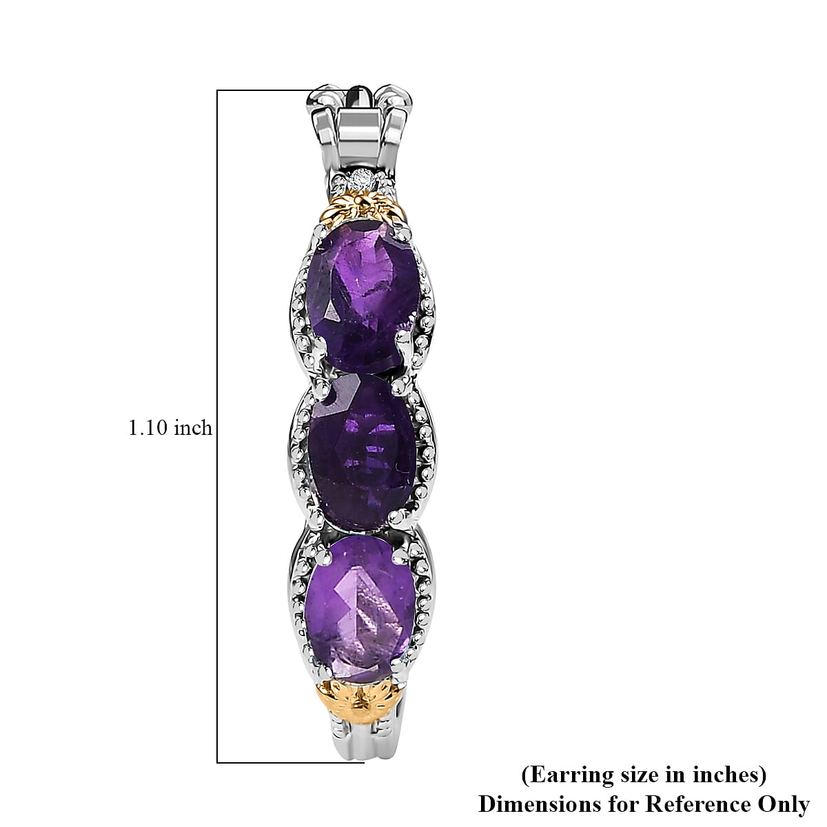 EverTrue African Amethyst 2.50 ctw Hoop Earring in 18K YG Plated and Platinum Bond image number 4