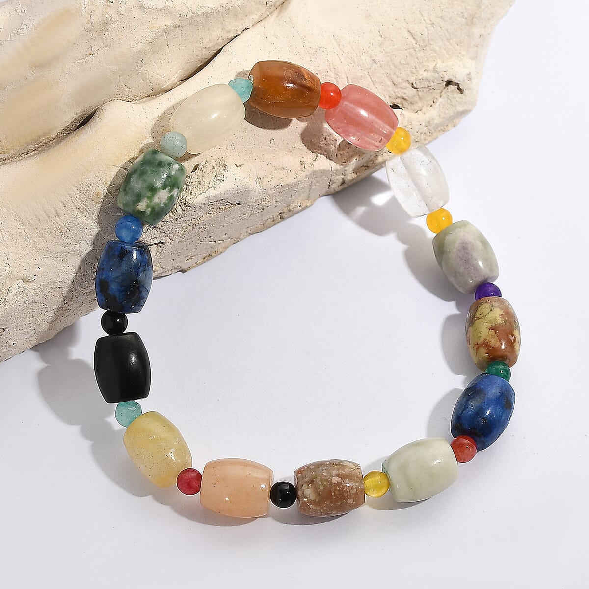 Multi Gemstone 110.15 ctw Beaded Stretch Bracelet image number 1