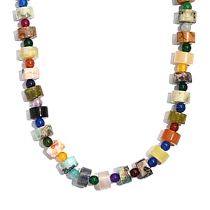 Multi Jasper and Multi Gemstone 190.00 ctw Beaded Necklace in Stainless Steel 18 Inches