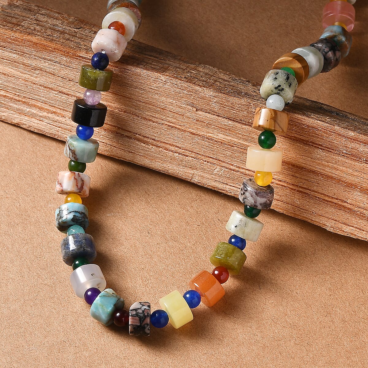Multi Jasper and Multi Gemstone 190.00 ctw Beaded Necklace in Stainless Steel 18 Inches image number 1